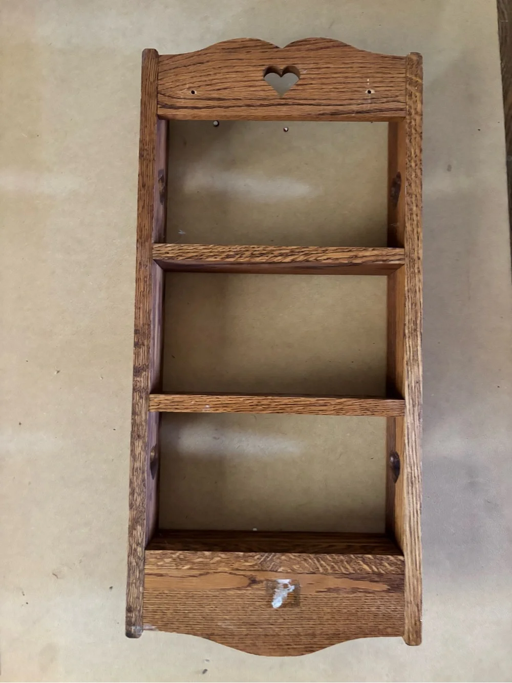 Hand Crafted Brown Wooden Wall Shelf with Heart Accent